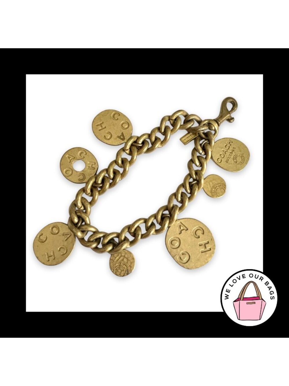 Rare COACH 65TH ANNIVERSARY Heavy Hammered Brass Charm Bag Fob Keychain Hang Tag